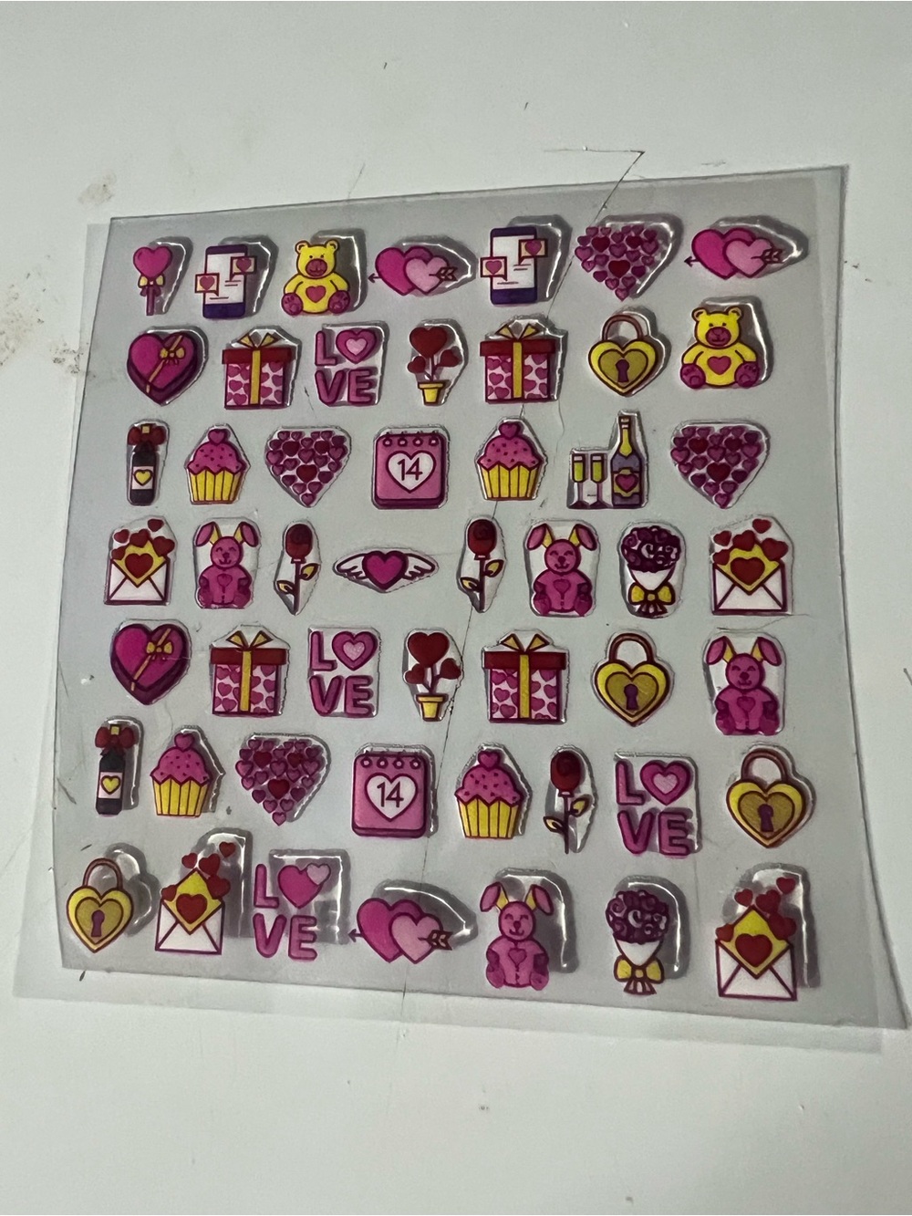 Valentine's Day themed 3D self-adhesive nail stickers.